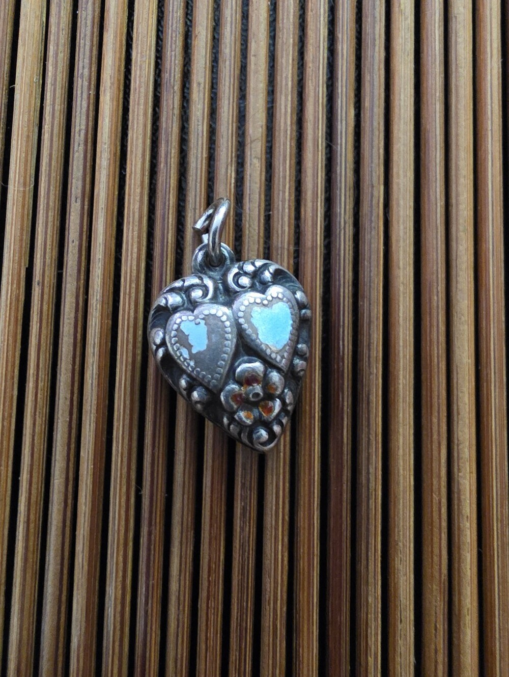 Sterling Silver Enamel Heart Charm,Pendant (Vintage)